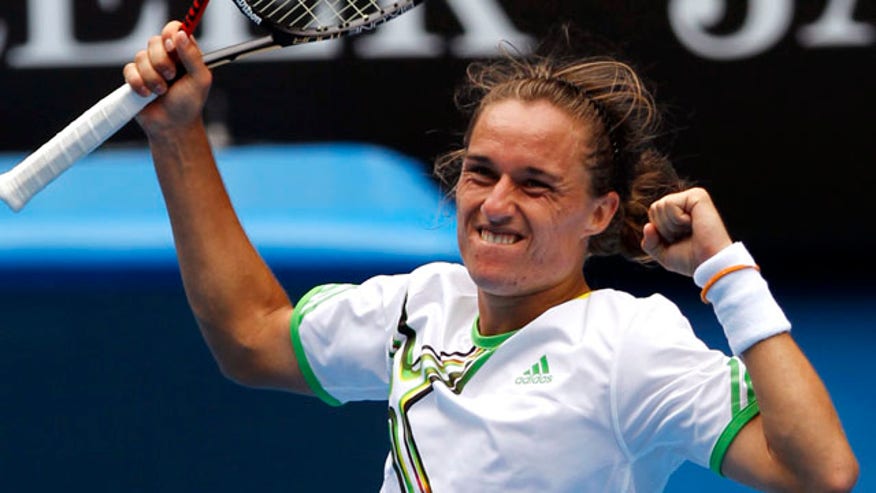 Australian Open Dolgopolov celebrates